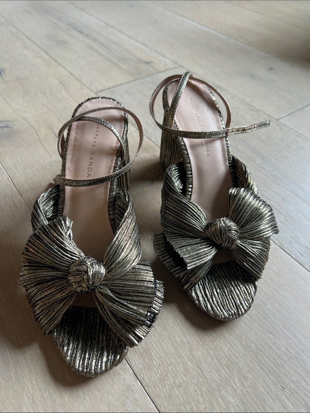 Loeffler Randall Camellia Knotted Metallic Sandals- Gold (Size 8)